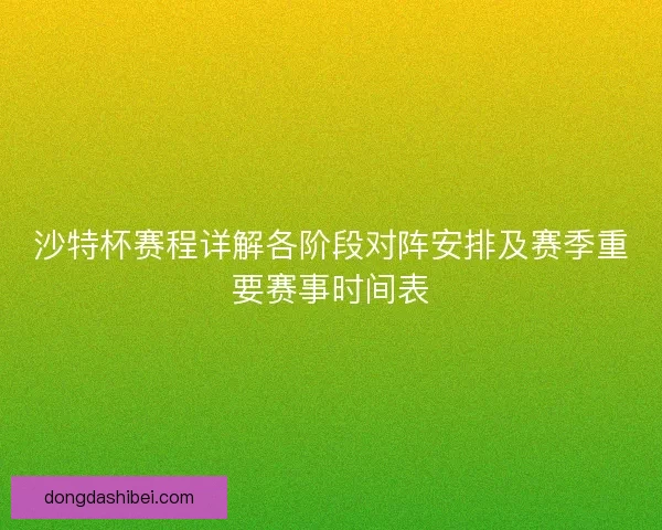 沙特杯赛程详解各阶段对阵安排及赛季重要赛事时间表